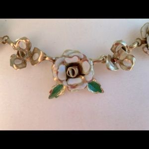 Vintage white rose choker necklace